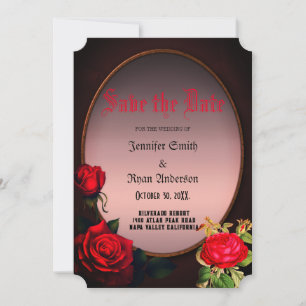 Elegant Gothic red roses save the date Invitation