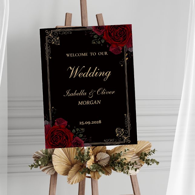 Elegant Gothic Romance Roses Wedding Welcome Sign (Creator Uploaded)