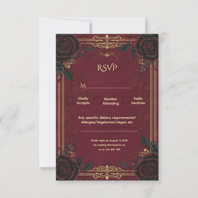 Elegant Gothic Romance Wedding  RSVP Card (Front)