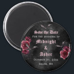 Elegant Gothic Rose Save the Date Magnet<br><div class="desc">Dark and moody Save the Date magnet with dark red roses,  bats and spider webs. Has a smoky black watercolor background. Blackletter typography adds to the gothic feel of the announcement. See our coordinating items as well.</div>