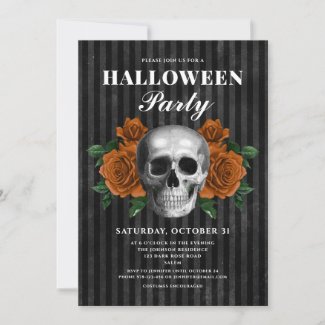 Elegant Gothic Roses & Skull Halloween Party