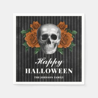 Elegant Gothic Roses & Skull Happy Halloween 
