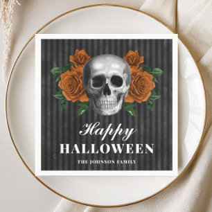 Elegant Gothic Roses & Skull Happy Halloween Napkins