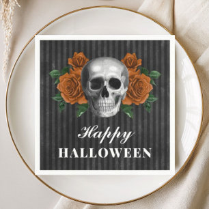 Elegant Gothic Roses & Skull Happy Halloween Napkins