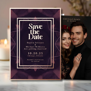 Elegant Gothic Save the Date Photo Deep Purple Foil Holiday Card