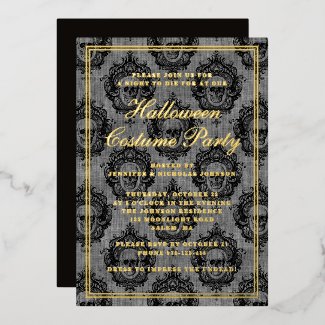 Elegant Gothic Skull Halloween Costume Party  Foil Invitation
