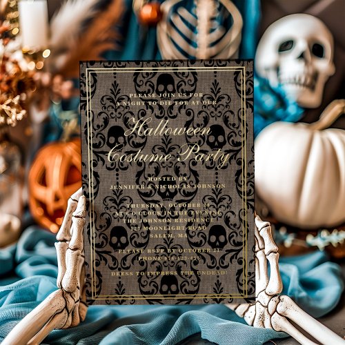 Elegant Gothic Skull Halloween Costume Party Foil Invitation