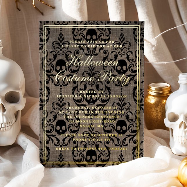 Elegant Gothic Skull Halloween Costume Party Foil Invitation (Elegant Gothic Skull Halloween Costume Party Foil Invitation)