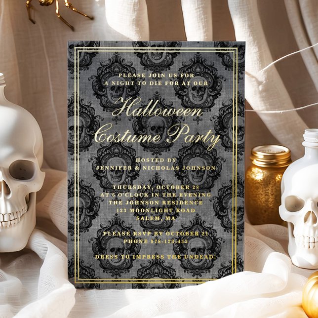 Elegant Gothic Skull Halloween Costume Party  Foil Invitation (Elegant Gothic Skull Halloween Costume Party Foil Invitation)