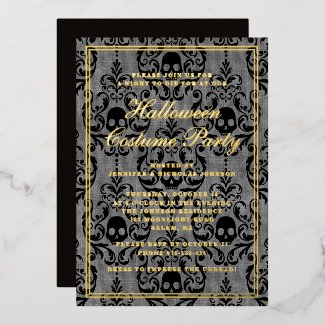 Elegant Gothic Skull Halloween Costume Party Gold Foil Invitation
