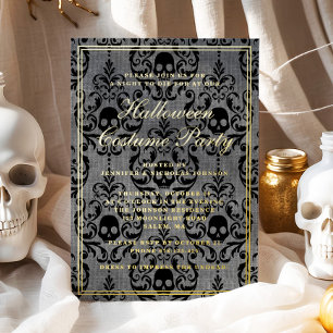 Elegant Gothic Skull Halloween Costume Party Gold Foil Invitation