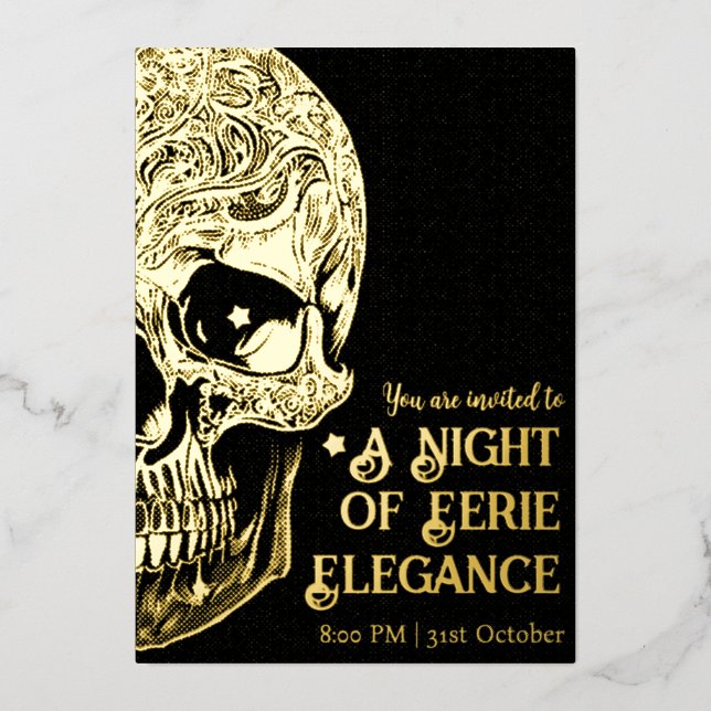 Elegant Gothic Skull Halloween Party Foil Foil Invitation (Front)
