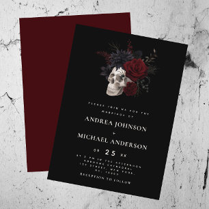Elegant Gothic Skull Red Floral Wedding Invitation