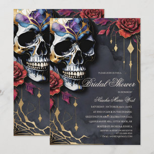 Elegant Gothic Skull & Red Roses Bridal Shower Invitation