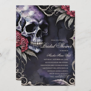 Elegant Gothic Skull & Red Roses Bridal Shower Invitation