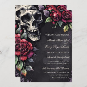 Elegant Gothic Skull & Roses Wedding Invitation