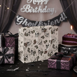 Elegant Gothic Skulls and Roses Halloween Large Gift Bag