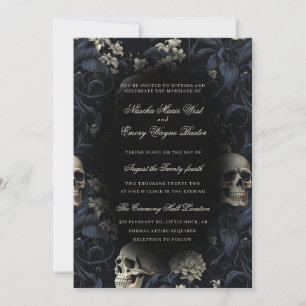 Elegant Gothic Skulls & Flowers Wedding Invitation