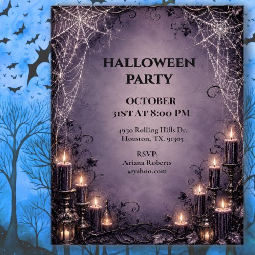 Elegant Gothic Spider Web Halloween Invitation