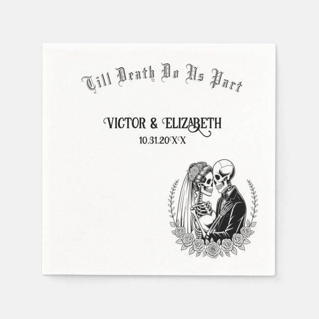 Elegant Gothic Till Death Do Us Part Skeleton Napkins (Front)