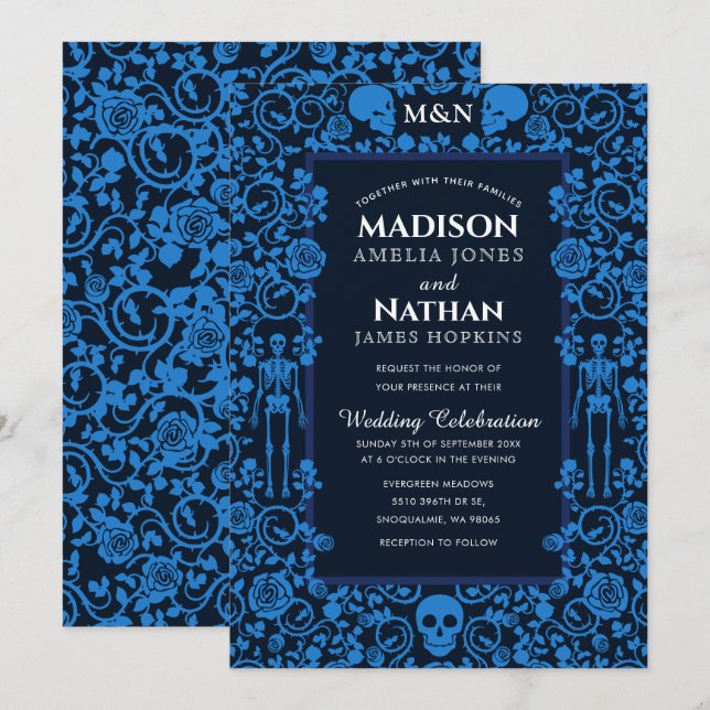 Elegant Gothic Victorian Blue Wedding Invitation (Front/Back)