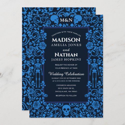 Elegant Gothic Victorian Blue Wedding Invitation