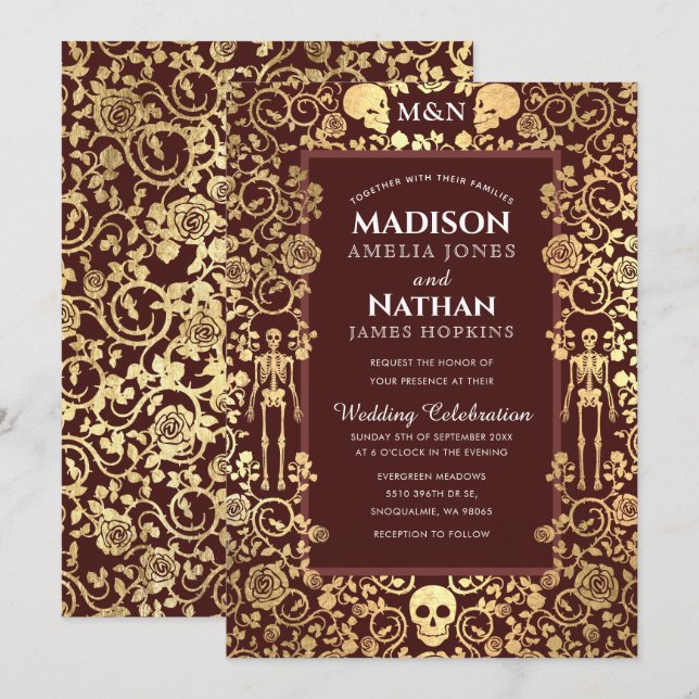 Elegant Gothic Victorian Gold Foil Wedding Invitation (Front/Back)