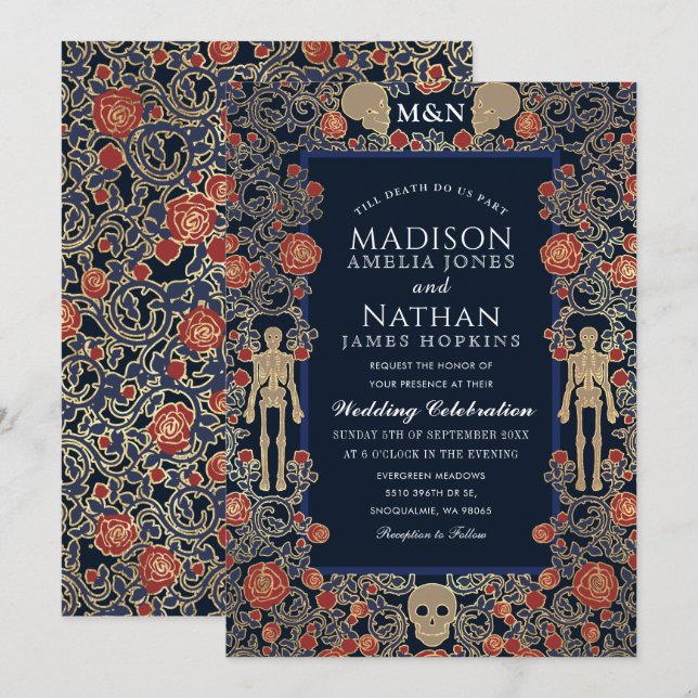 Elegant Gothic Victorian Gold Foil Wedding Invitation (Front/Back)