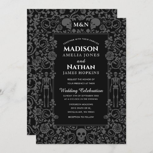 Elegant Gothic Victorian Grey  Black Wedding Invitation
