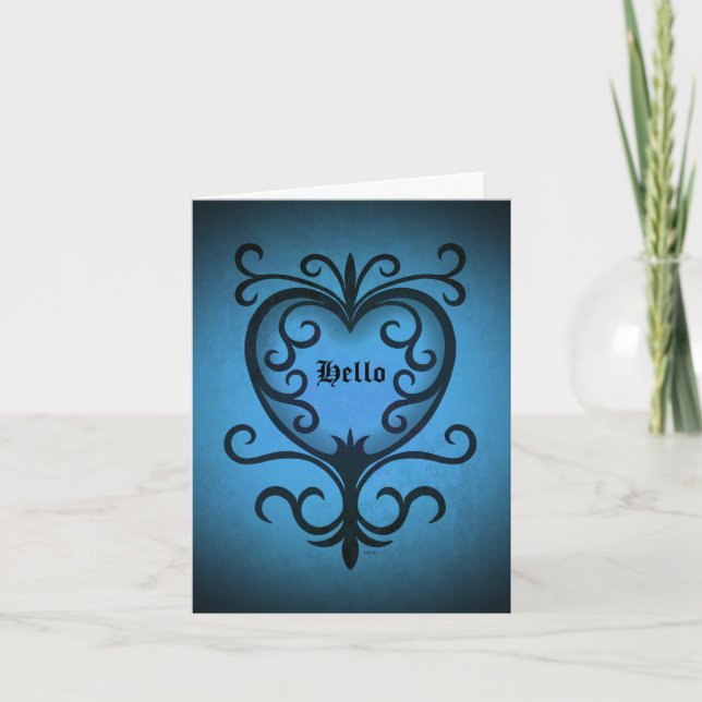 Elegant gothic victorian heart in blue Hello Card (Front)