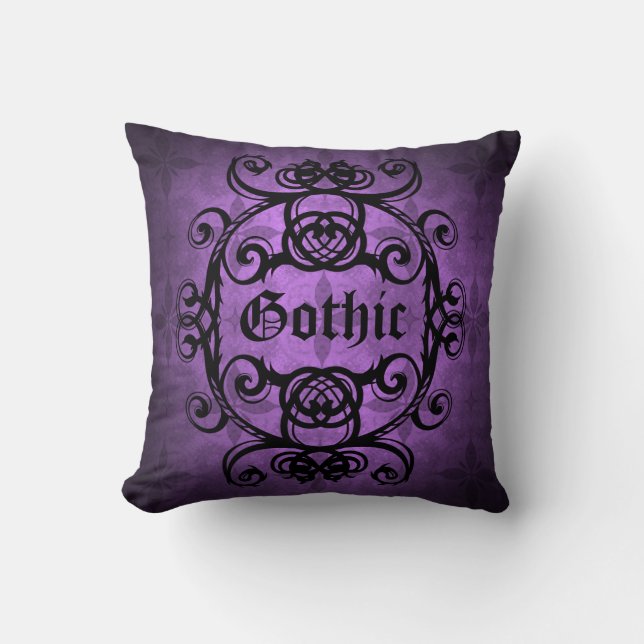 Elegant Gothic Victorian purple and black pretty Throw Pillow (Front)