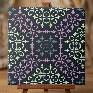 Elegant Gothic Victorian Purple Mint Floral Black Ceramic Tile