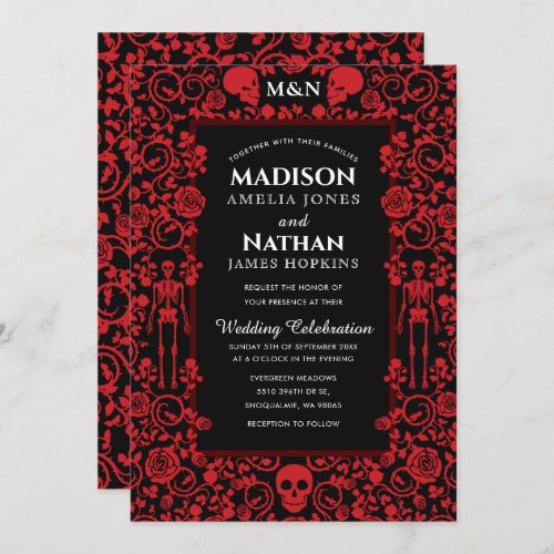 Elegant Gothic Victorian Red  Black Wedding Invitation