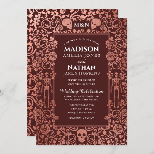 Elegant Gothic Victorian Rose Gold Foil Wedding Invitation