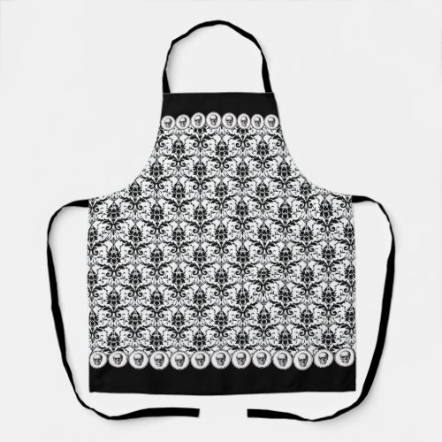 Elegant Gothic Vintage Damask  Skull Pattern Apron