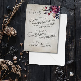 Elegant Gothic Watercolor Floral Wedding Details Enclosure Card