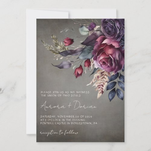 Elegant Gothic  Watercolor Floral Wedding  Invitation