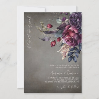 Elegant Gothic Watercolor Floral Wedding Invitation