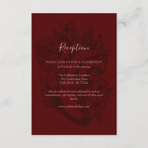 Elegant Gothic Wedding Blood Red Floral Reception Enclosure Card