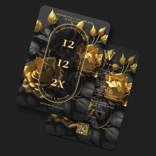 Elegant Gothic Wedding Boho Black Gold Roses Save The Date