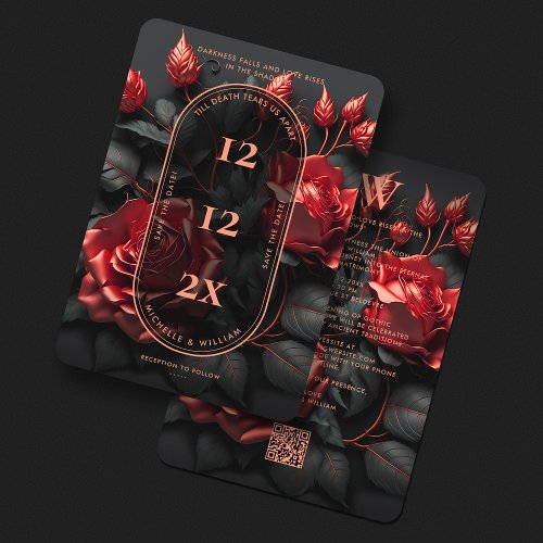 Elegant Gothic Wedding Floral Black Red Roses Save The Date