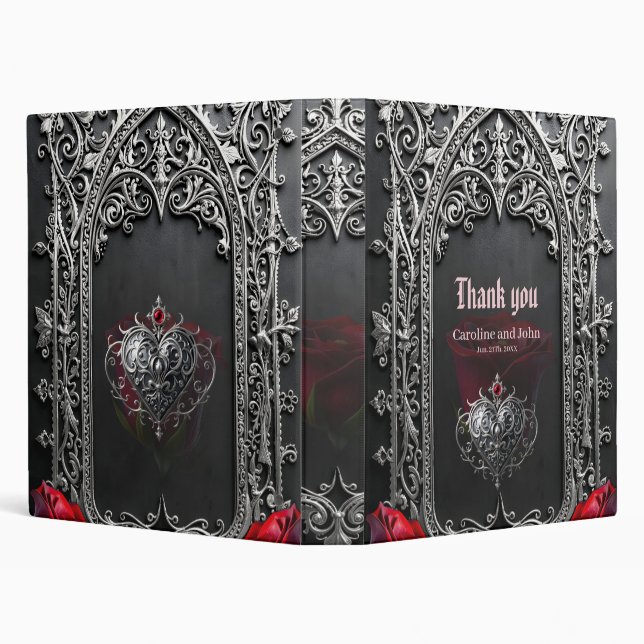 Elegant Gothic Wedding Rose Frame  3 Ring Binder (Background)