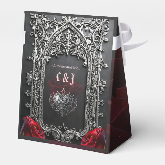 Elegant Gothic Wedding Rose Frame  Favor Boxes (Back Side)