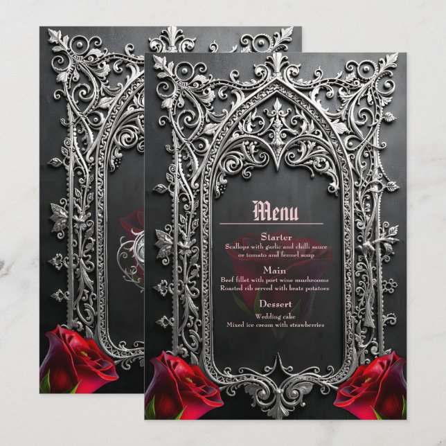 Elegant Gothic Wedding Rose Frame  Menu (Front/Back)