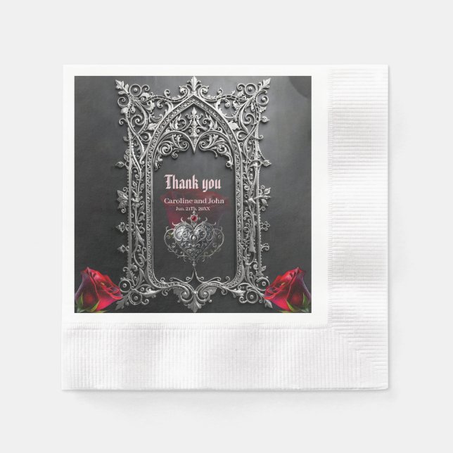 Elegant Gothic Wedding Rose Frame  Napkins (Front)