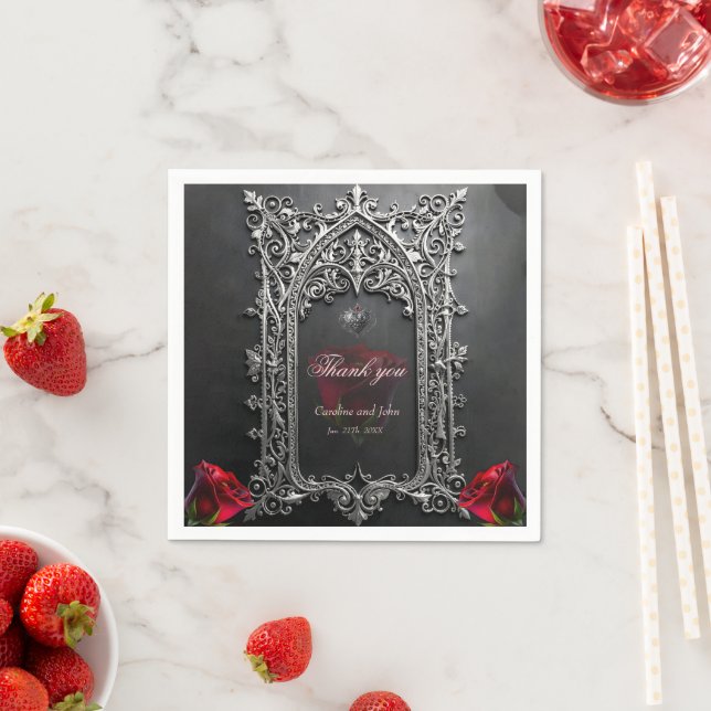 Elegant Gothic Wedding Rose Frame  Napkins (Insitu)
