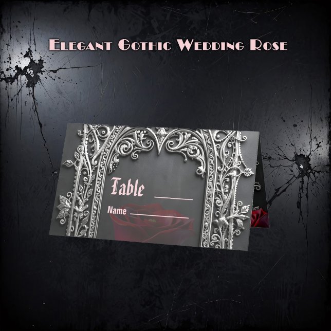Elegant Gothic Wedding Rose Frame Place Card (Creator Uploaded)
