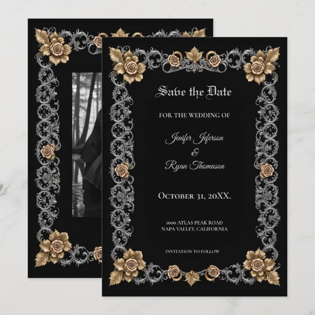 Elegant Gothic wedding save the date Announcement (Front/Back)