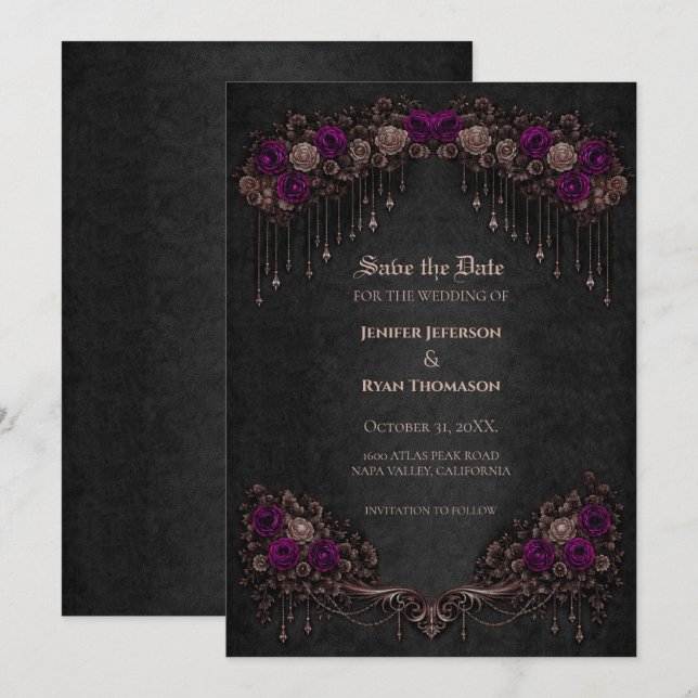 Elegant Gothic wedding save the date invitation (Front/Back)