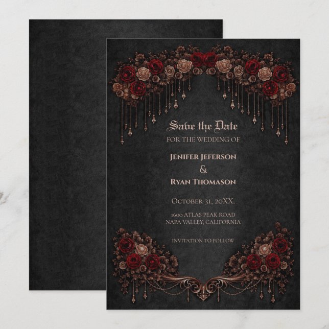 Elegant Gothic wedding save the date invitation (Front/Back)